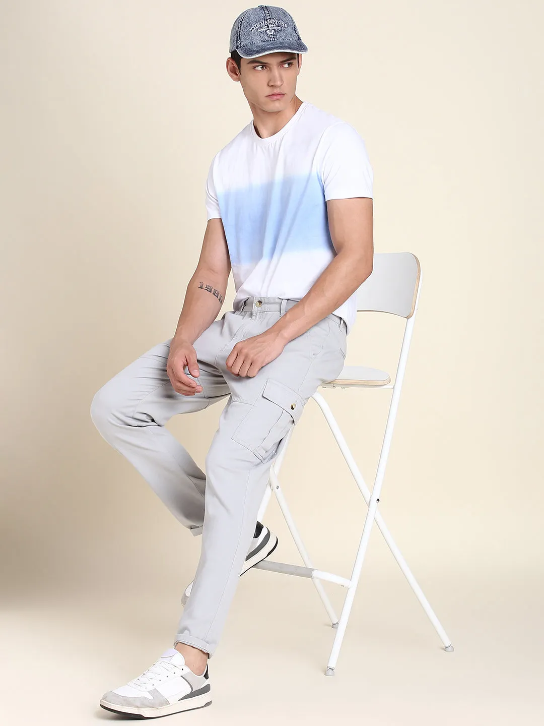 Men's Light Grey Solid Cargo