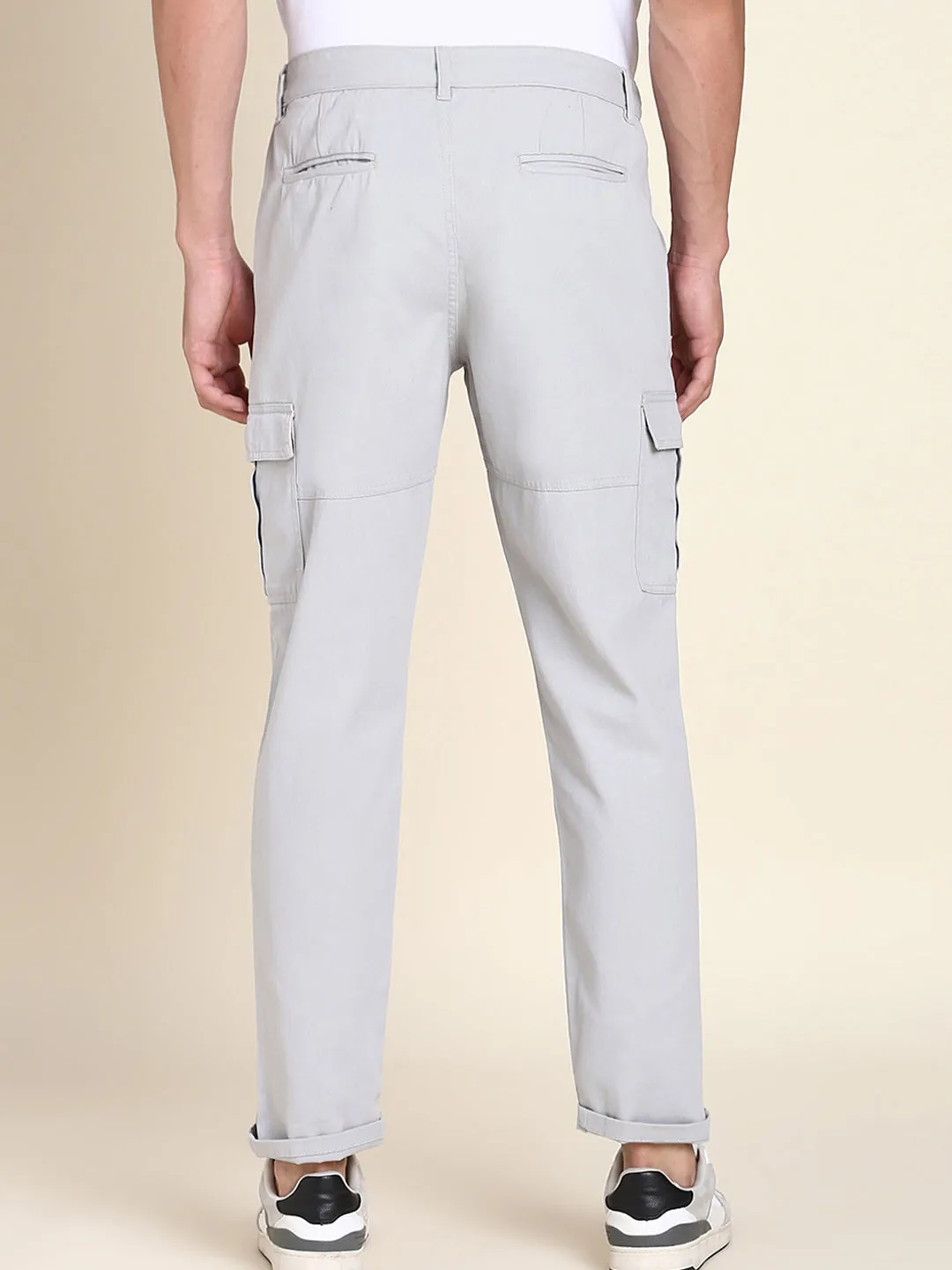 Men's Light Grey Solid Cargo