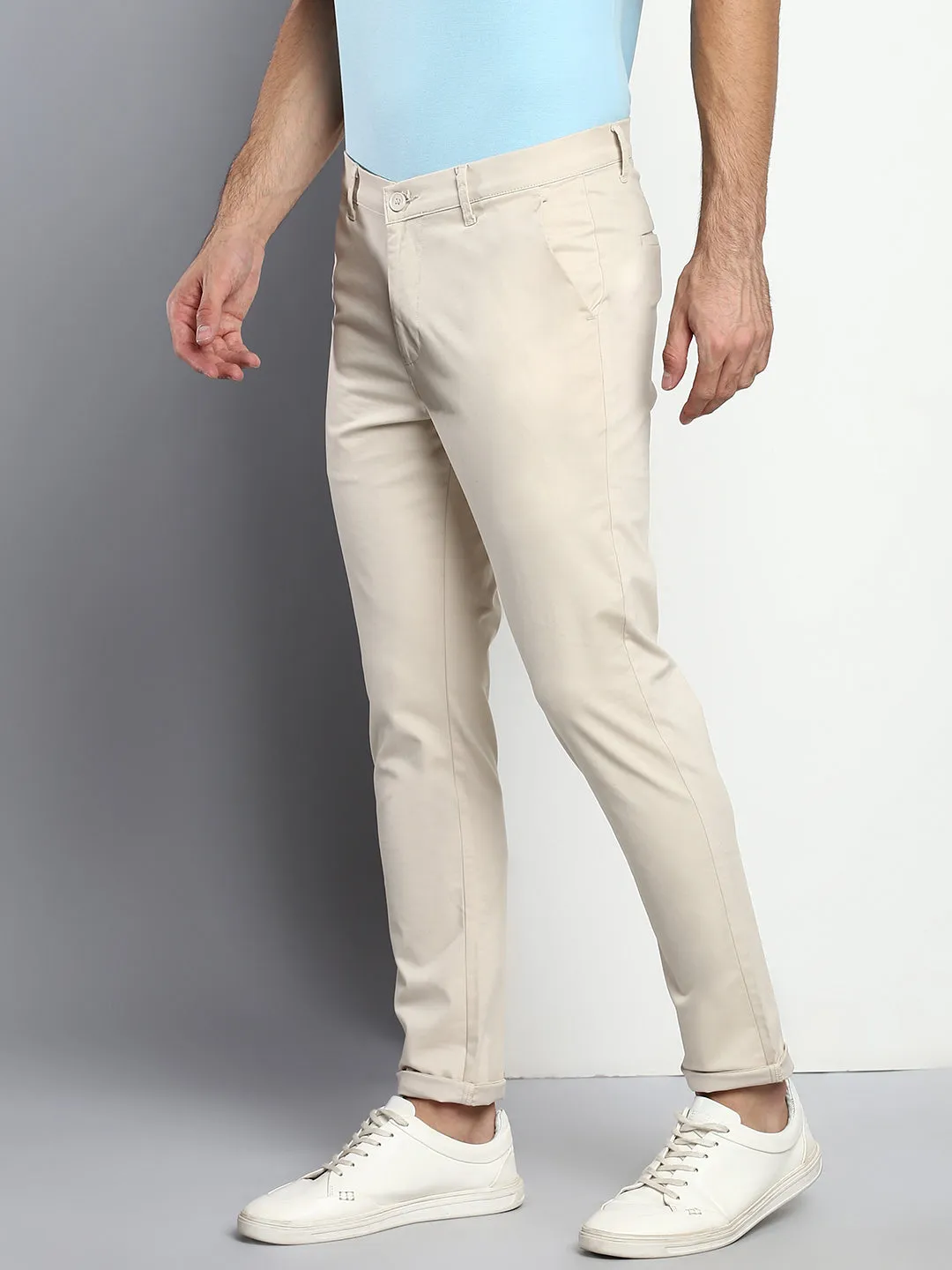 Men's Tapered Fit Cotton Chinos (Cream)