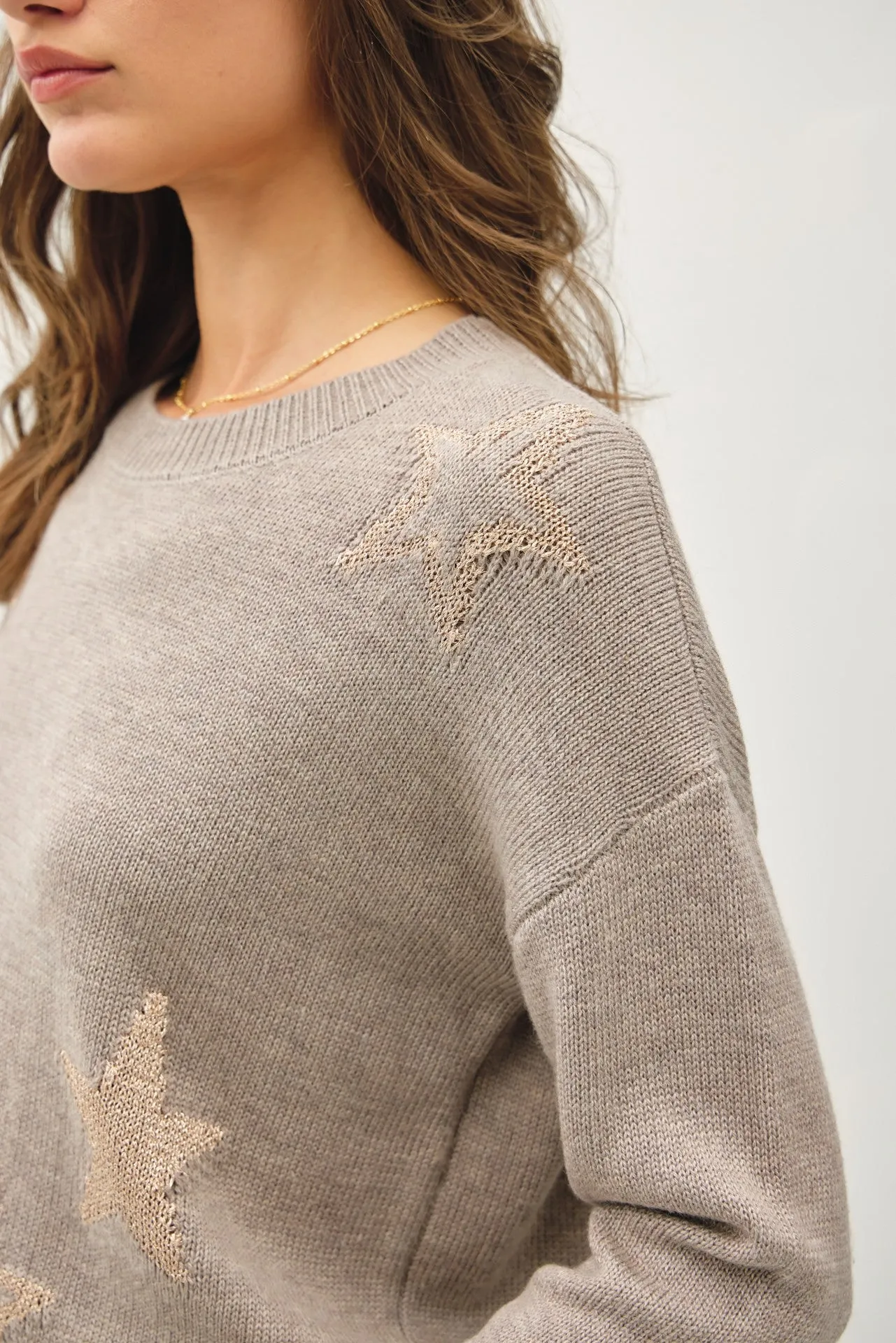 Metallic Star Crew Neck Sweater