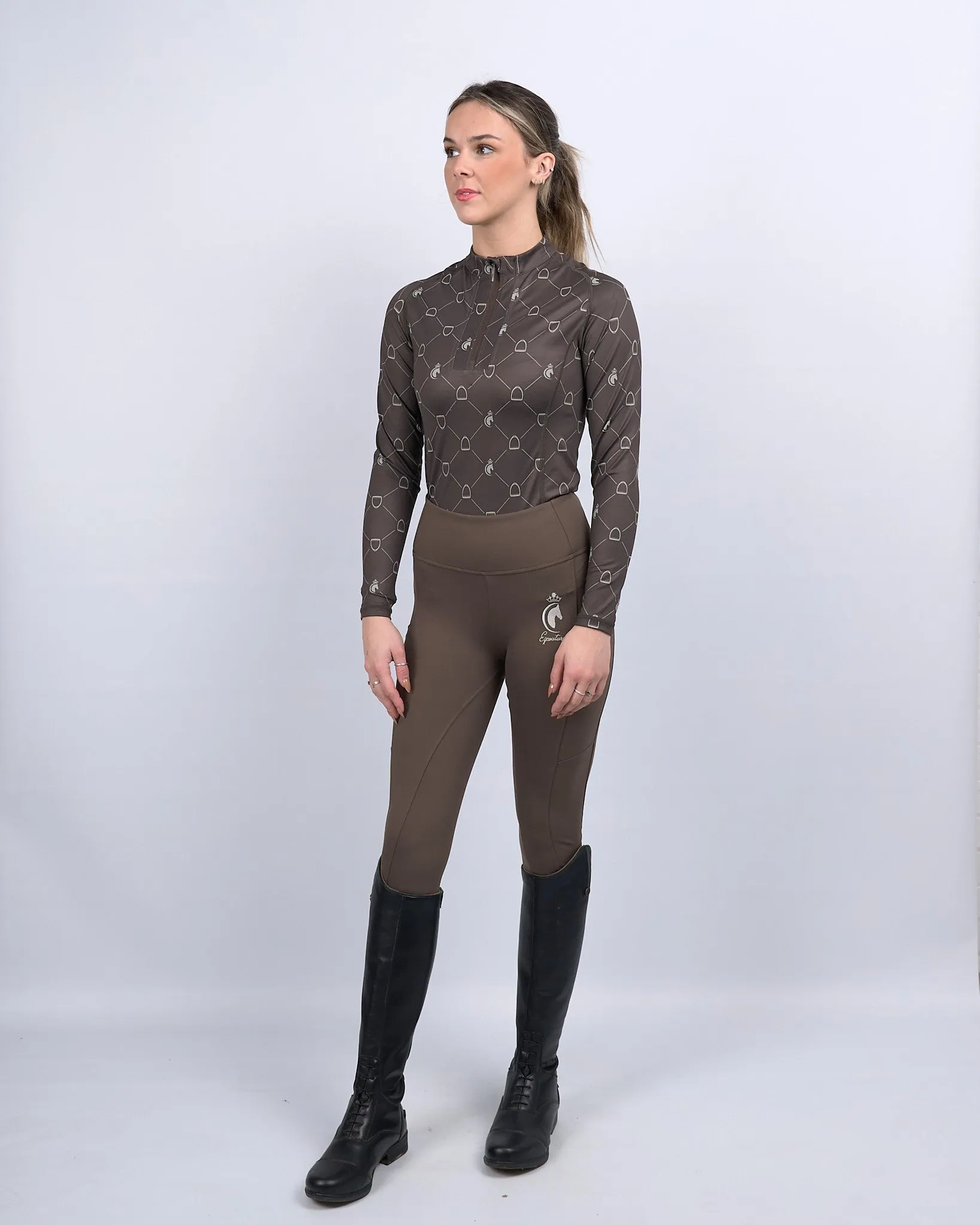 Mocha Riding Leggings / Tights with Phone Pockets - NO GRIP / SILICONE