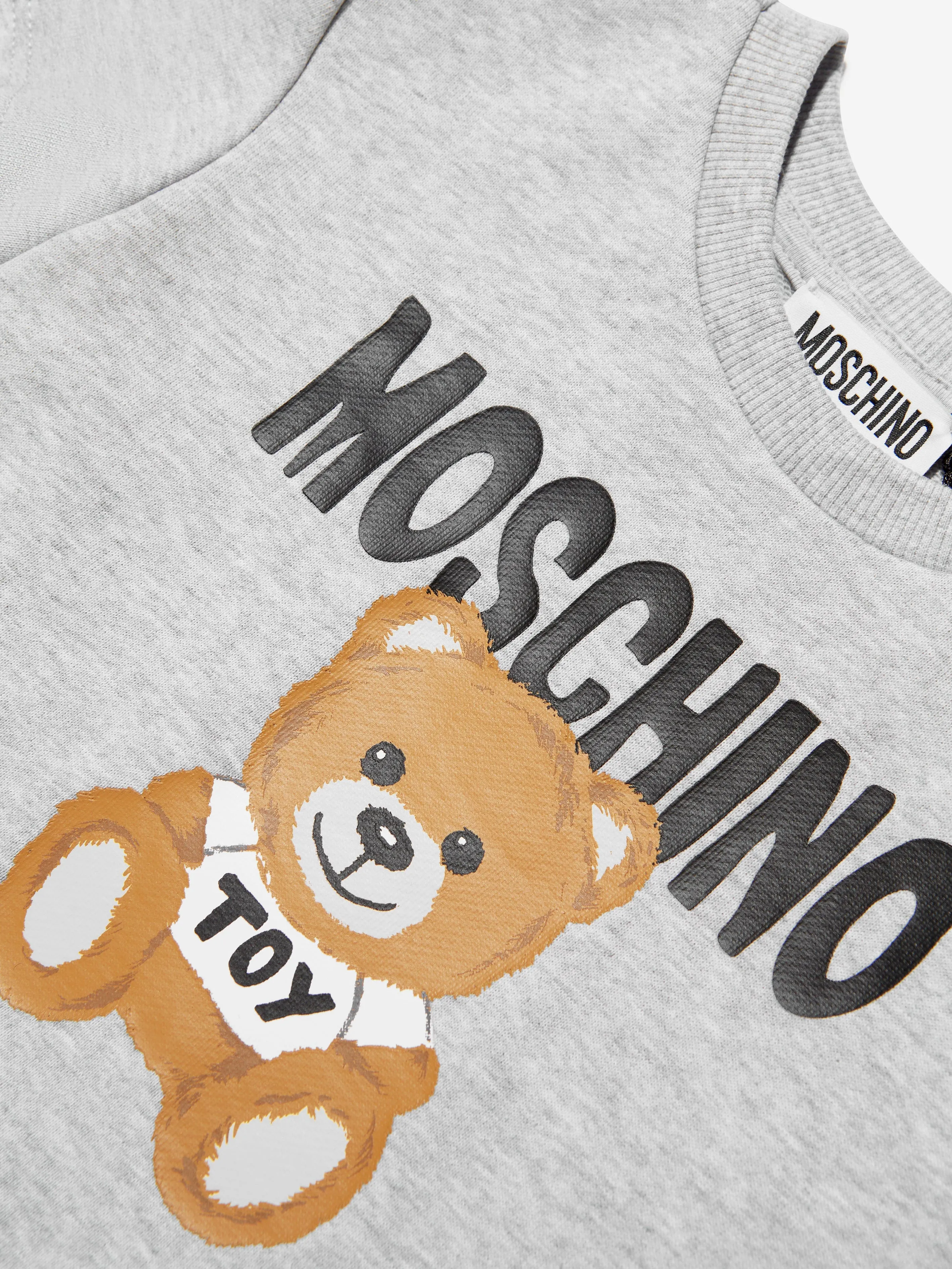 Moschino Girls Teddy Logo Dress in Grey