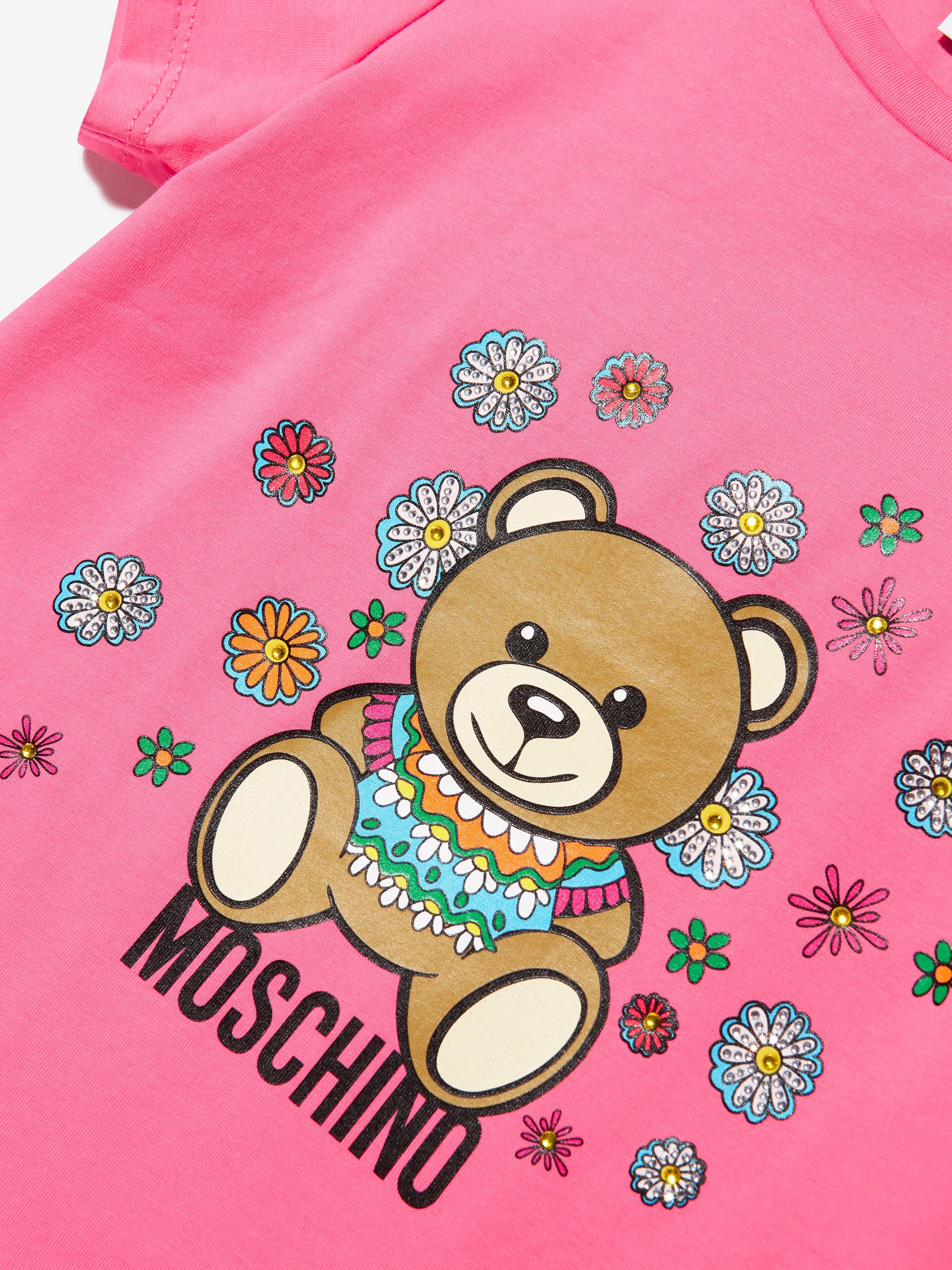 Moschino Girls Teddy Logo T-Shirt in Pink