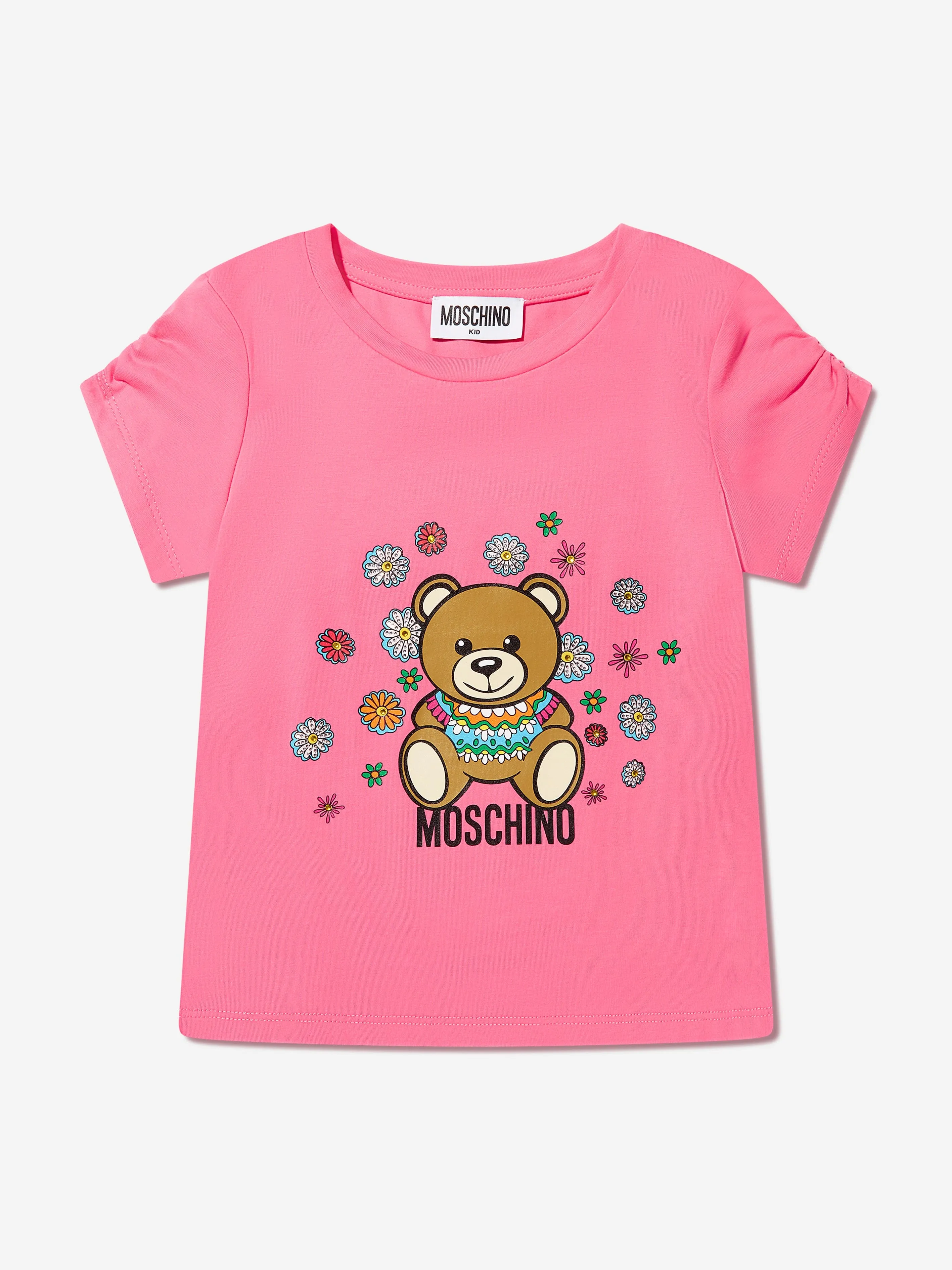 Moschino Girls Teddy Logo T-Shirt in Pink