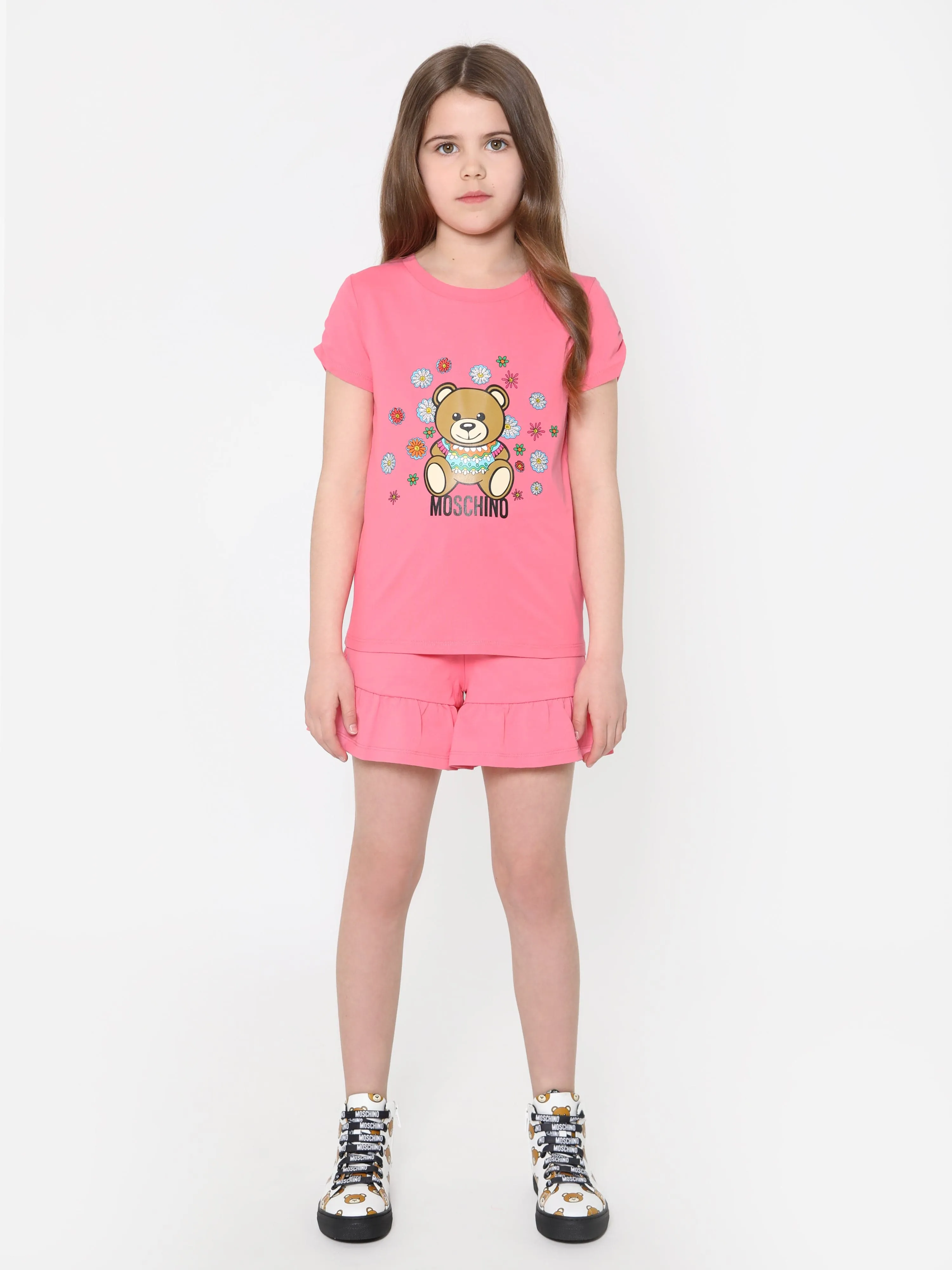 Moschino Girls Teddy Logo T-Shirt in Pink