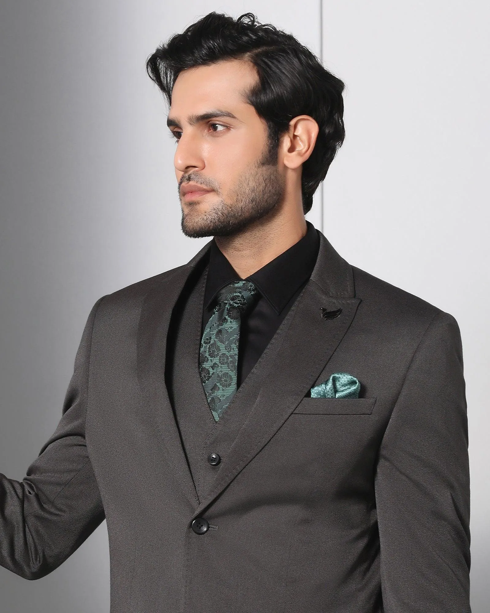 Must Haves Three Piece Grey Solid Formal Suit - Jaguar