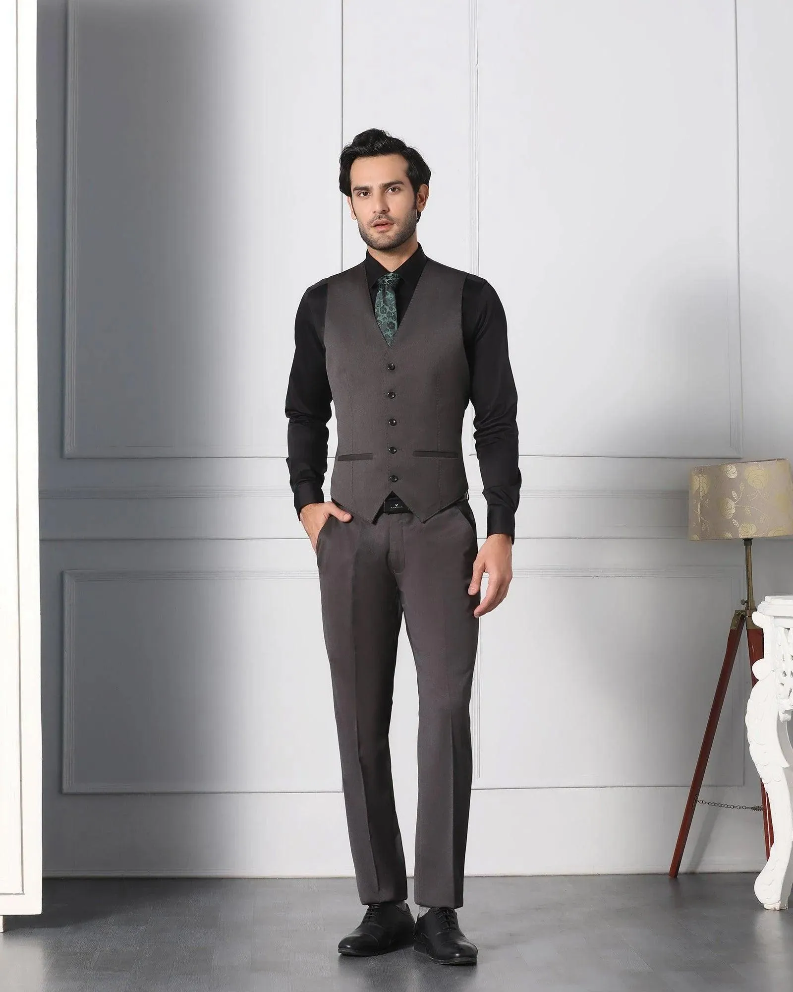 Must Haves Three Piece Grey Solid Formal Suit - Jaguar