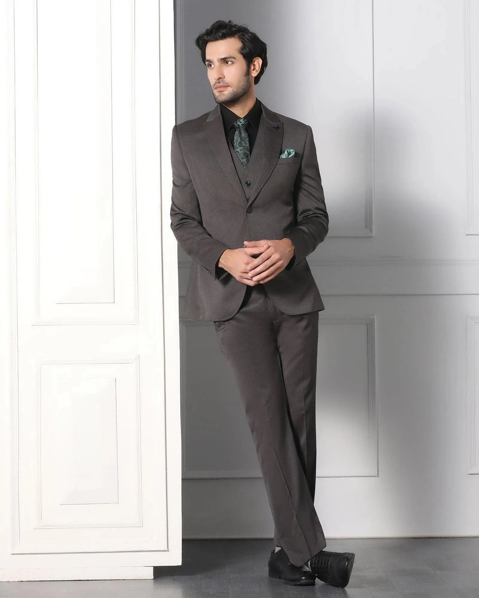 Must Haves Three Piece Grey Solid Formal Suit - Jaguar