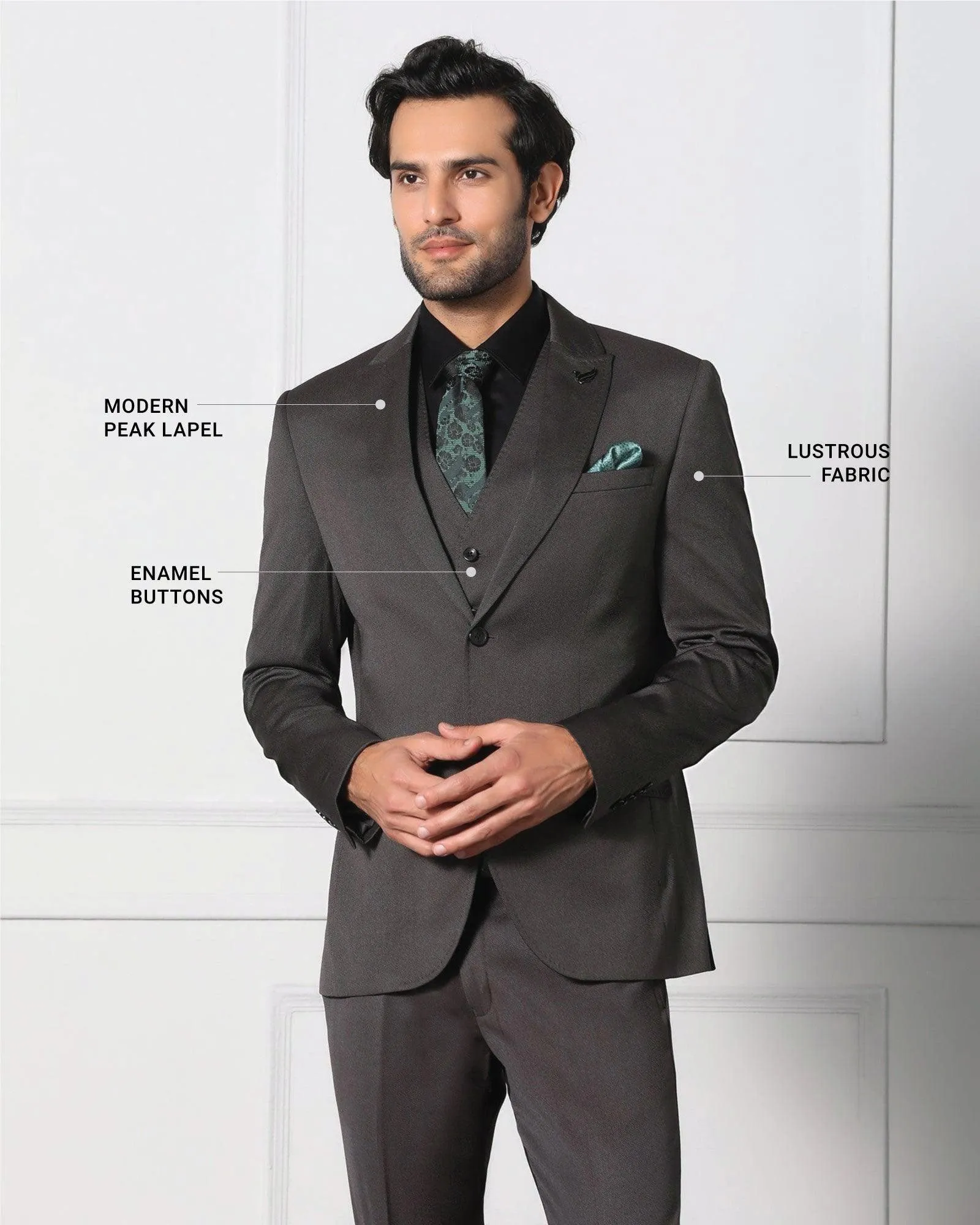 Must Haves Three Piece Grey Solid Formal Suit - Jaguar