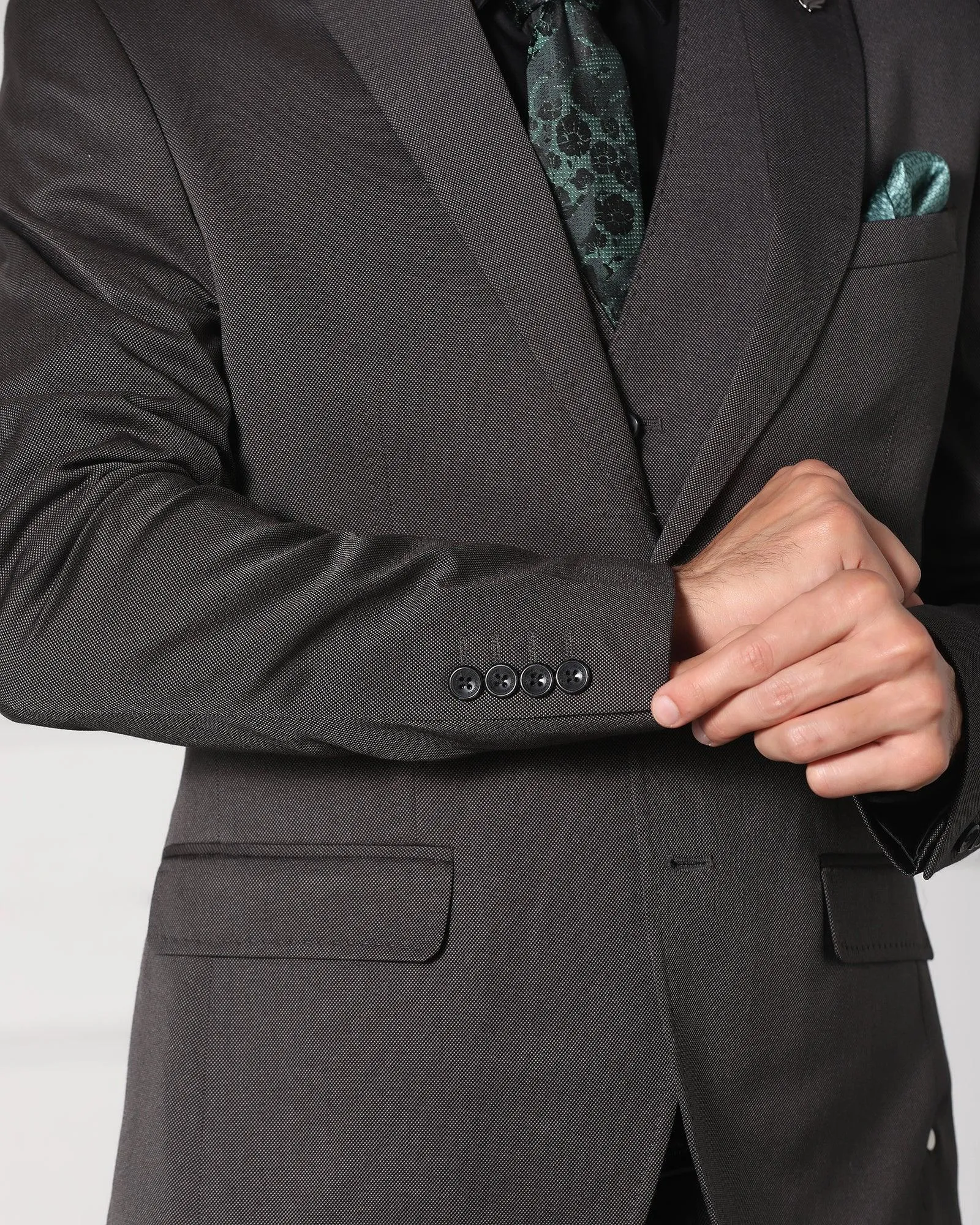 Must Haves Three Piece Grey Solid Formal Suit - Jaguar