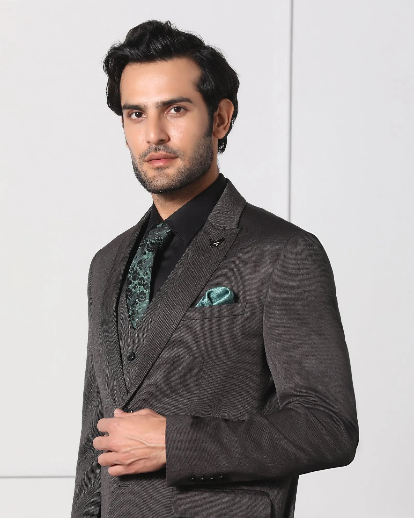 Must Haves Three Piece Grey Solid Formal Suit - Jaguar