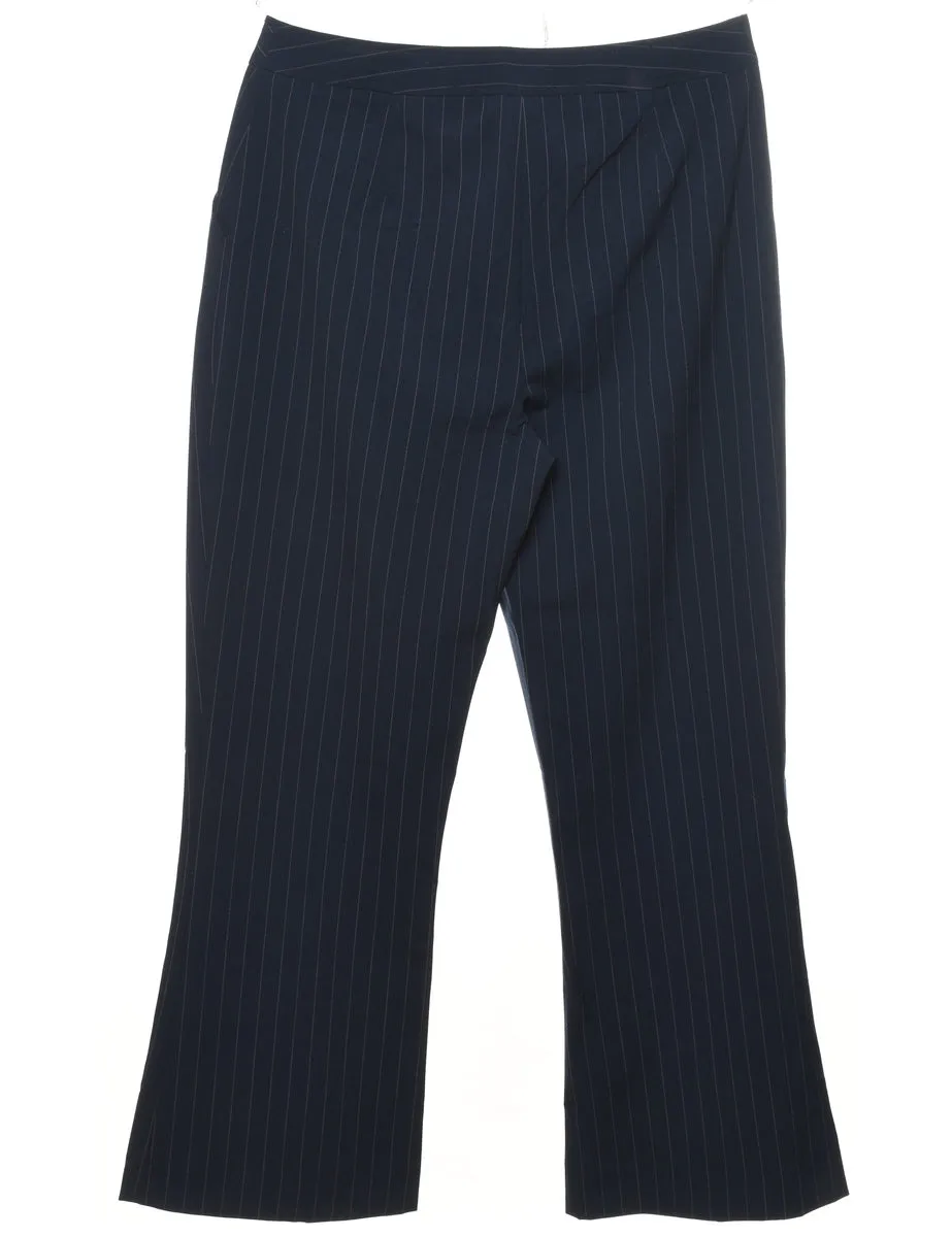 Navy Striped Cropped Trousers - W32 L29