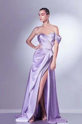 One-Shoulder Pleated Satin Dress