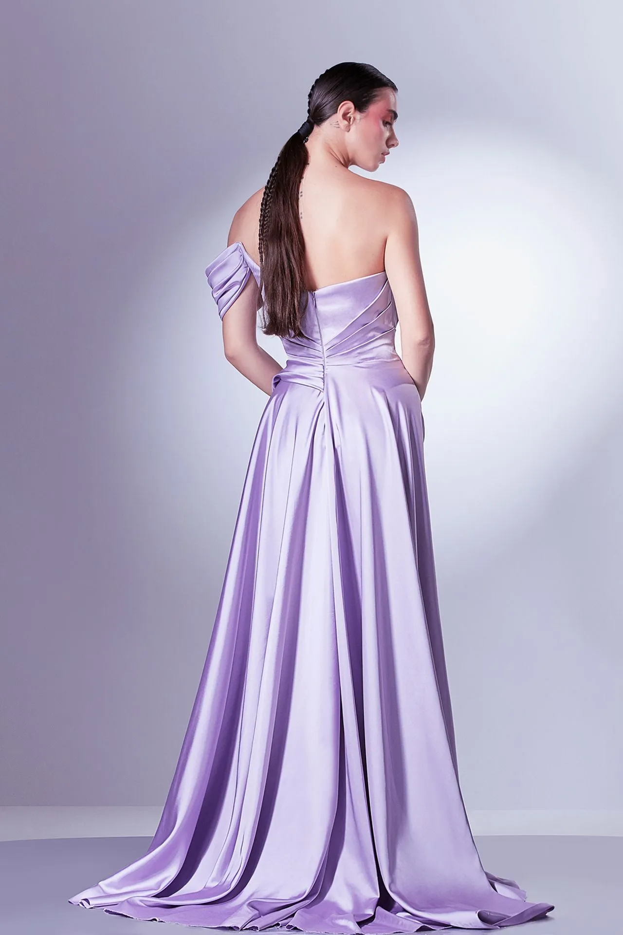 One-Shoulder Pleated Satin Dress