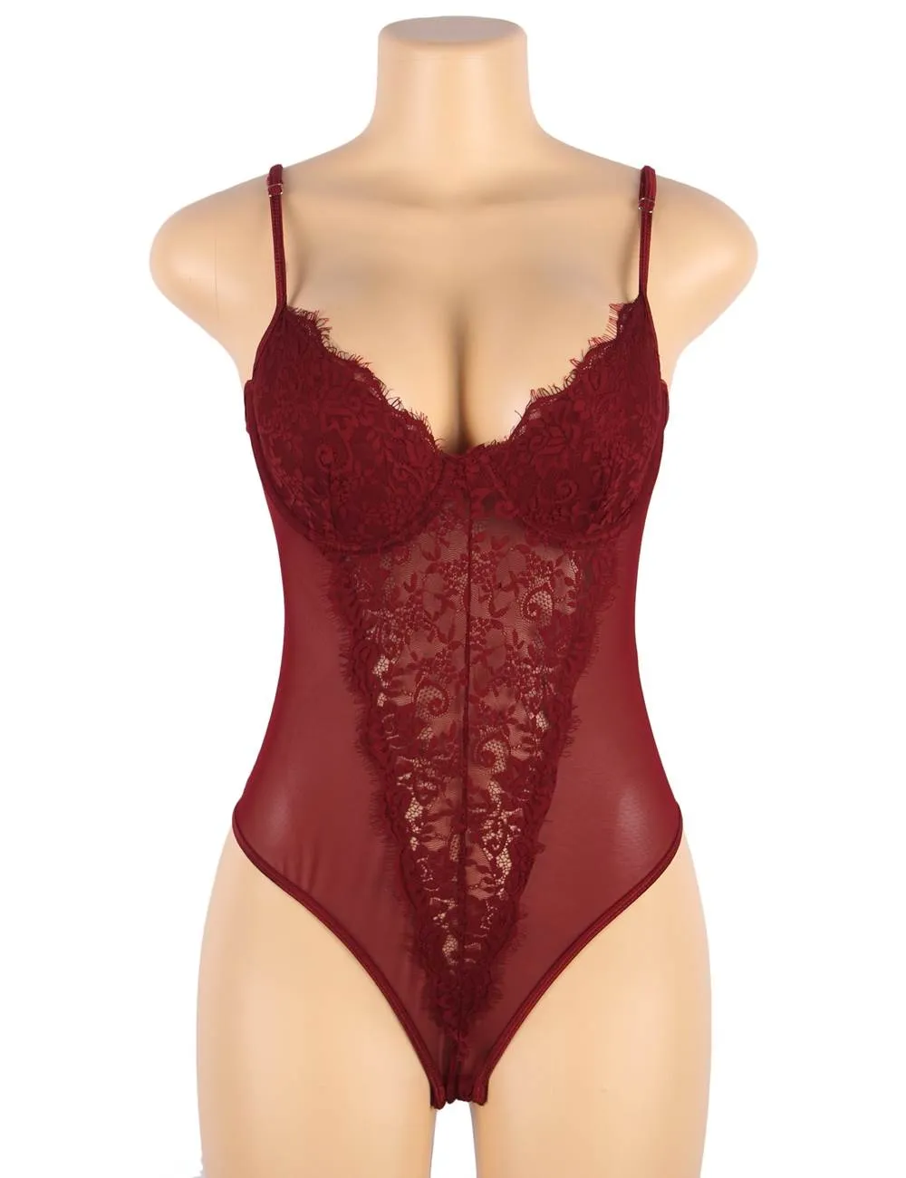 Open Crotch Sexy Teddy with Underwire Burgundy