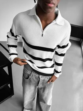 Oversize Knit Crop Polo Sweater - Ecru