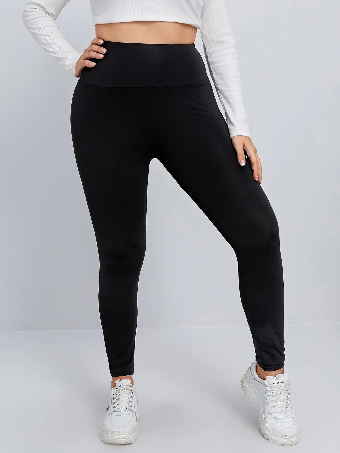 Plain Ruched Long Plus Size Leggings