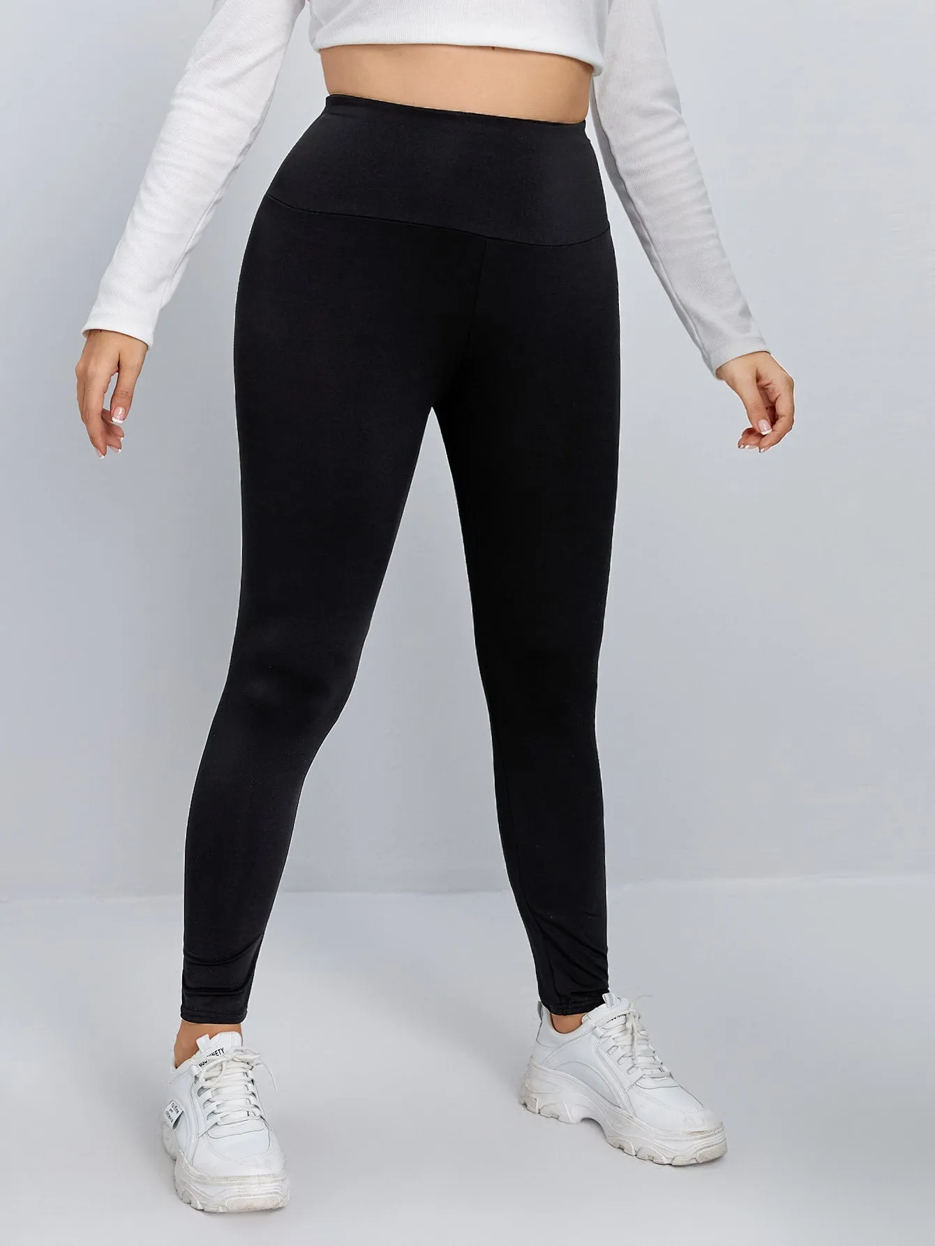 Plain Ruched Long Plus Size Leggings