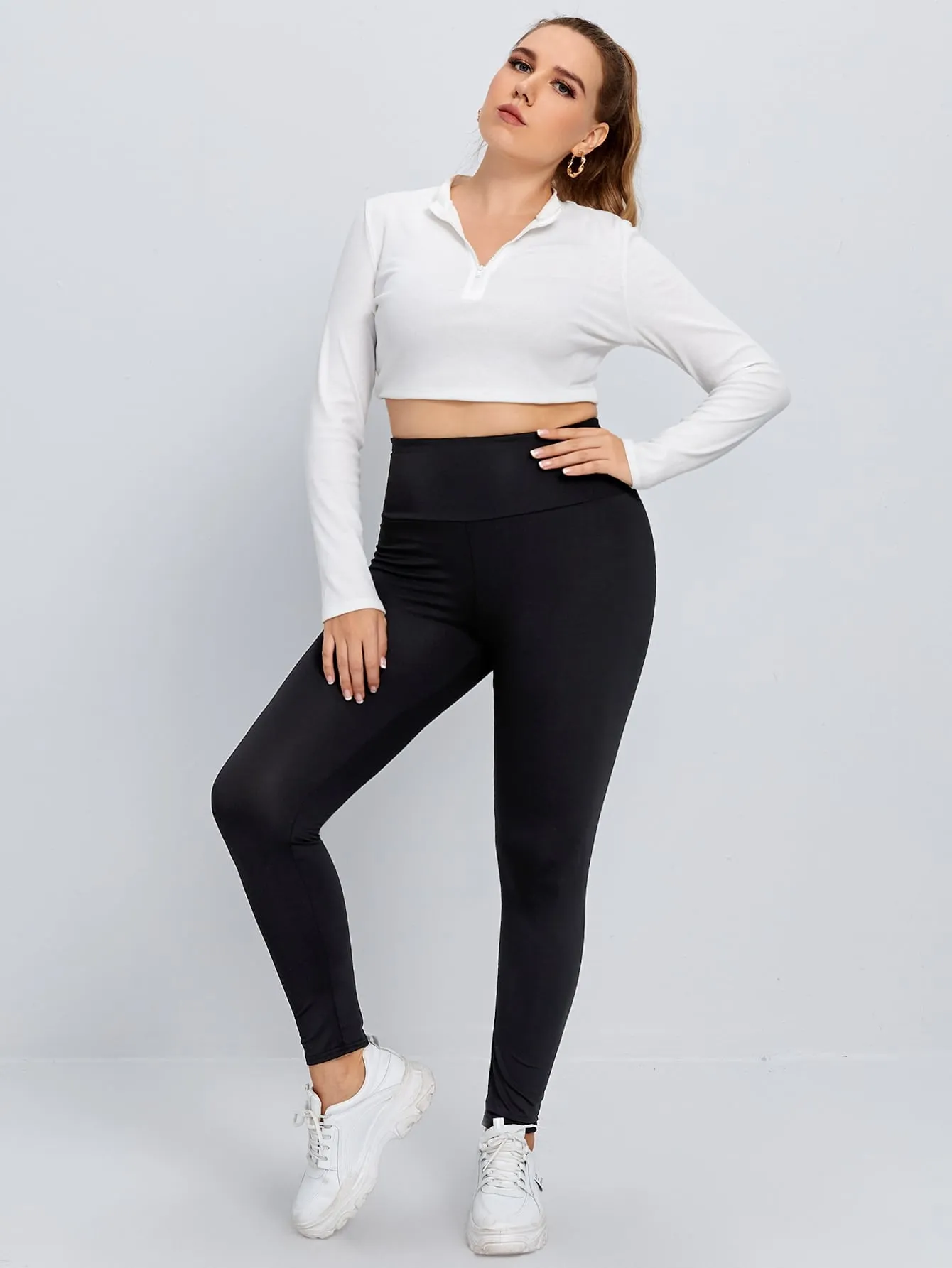 Plain Ruched Long Plus Size Leggings