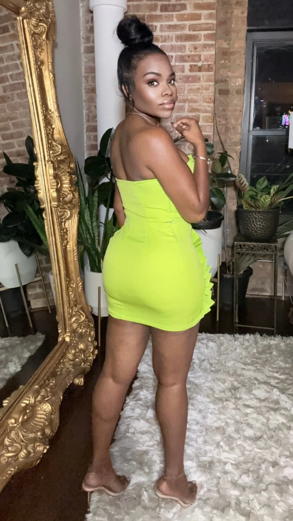 Pleated Ruffle Mini skirt Set - Lime