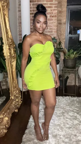 Pleated Ruffle Mini skirt Set - Lime