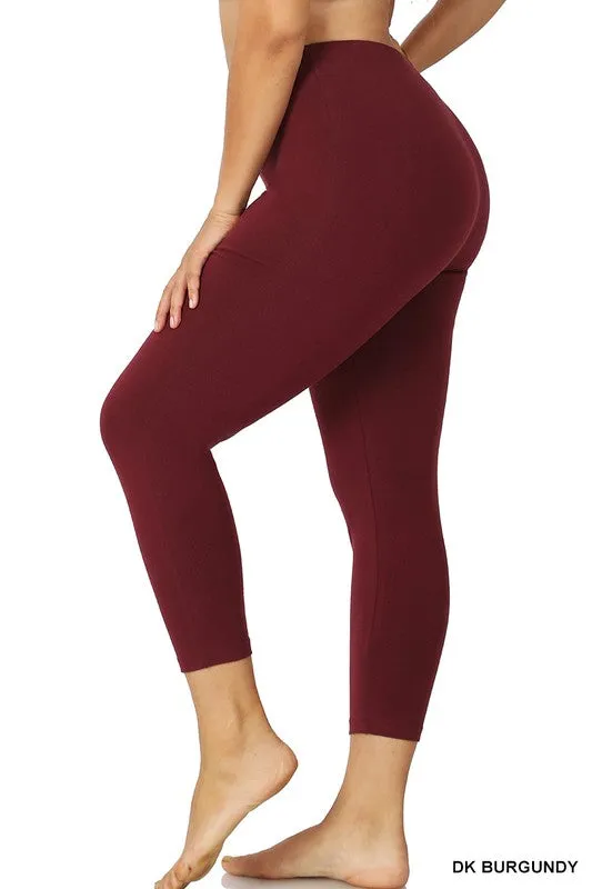 Premium Cotton Capri Leggings (Plus) - Dark Burgundy