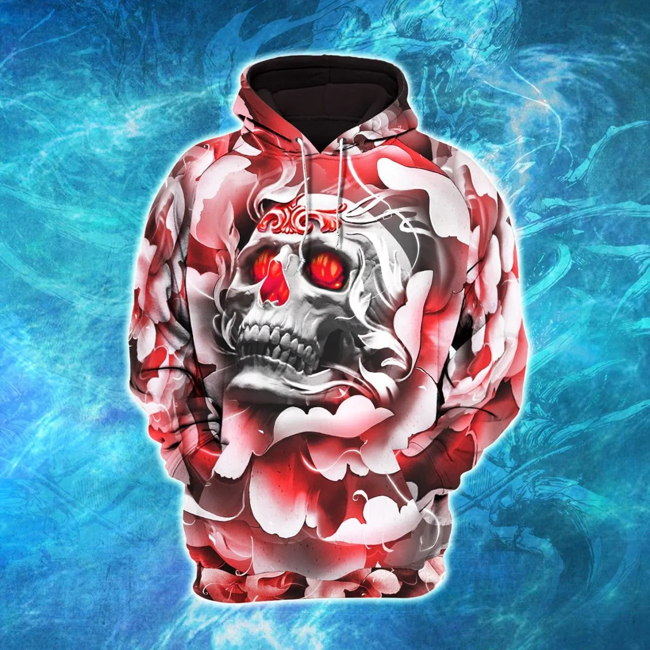 Red Pink Pastel Gothic Skull Artwork Combo Hoodie and Leggings