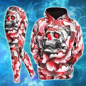 Red Pink Pastel Gothic Skull Artwork Combo Hoodie and Leggings