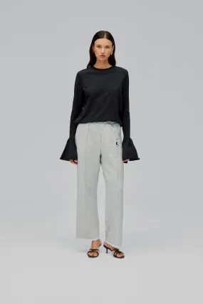 Relaxed Stretch-cotton Jersey Pants with Lace in Grey