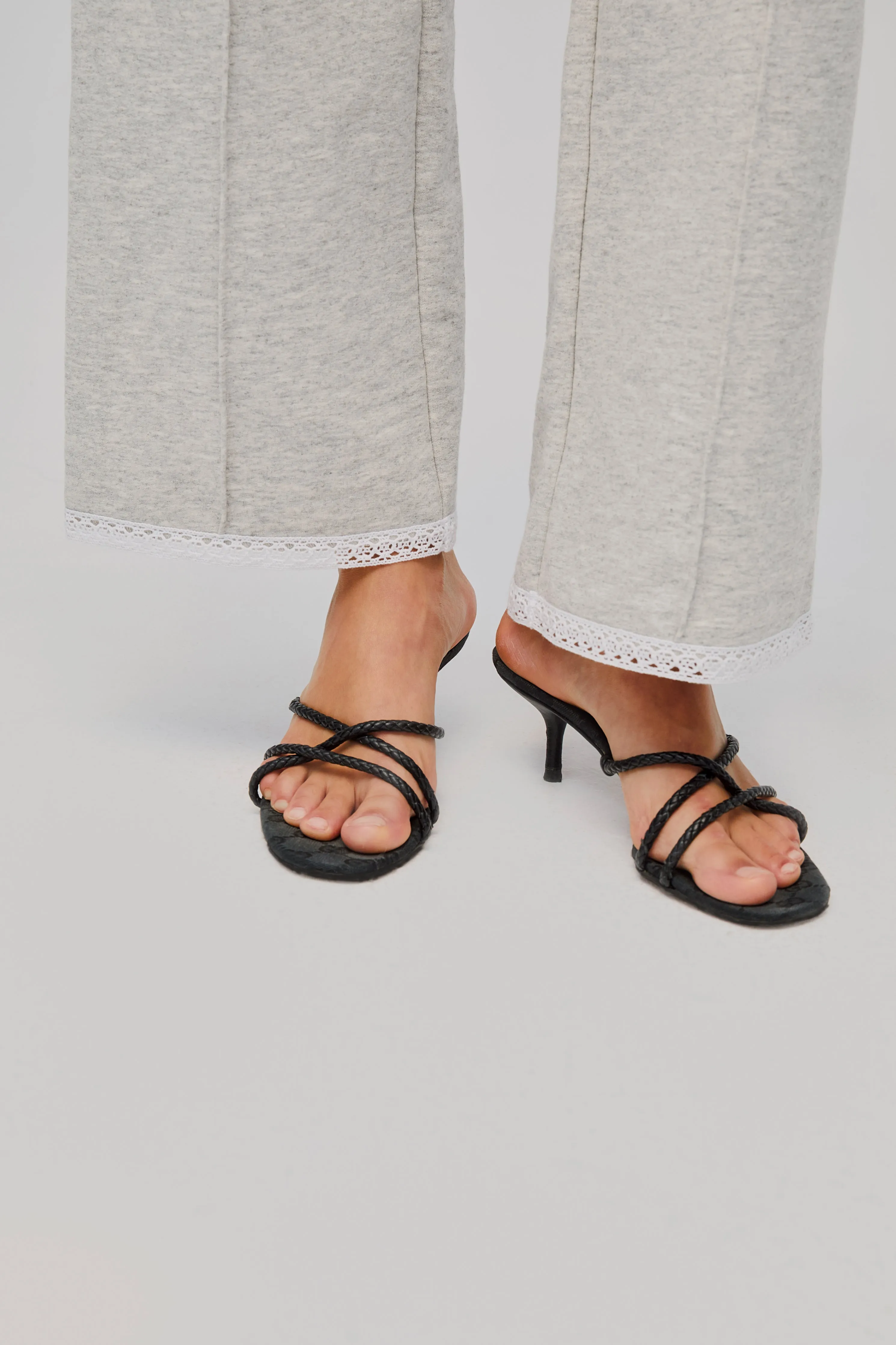 Relaxed Stretch-cotton Jersey Pants with Lace in Grey