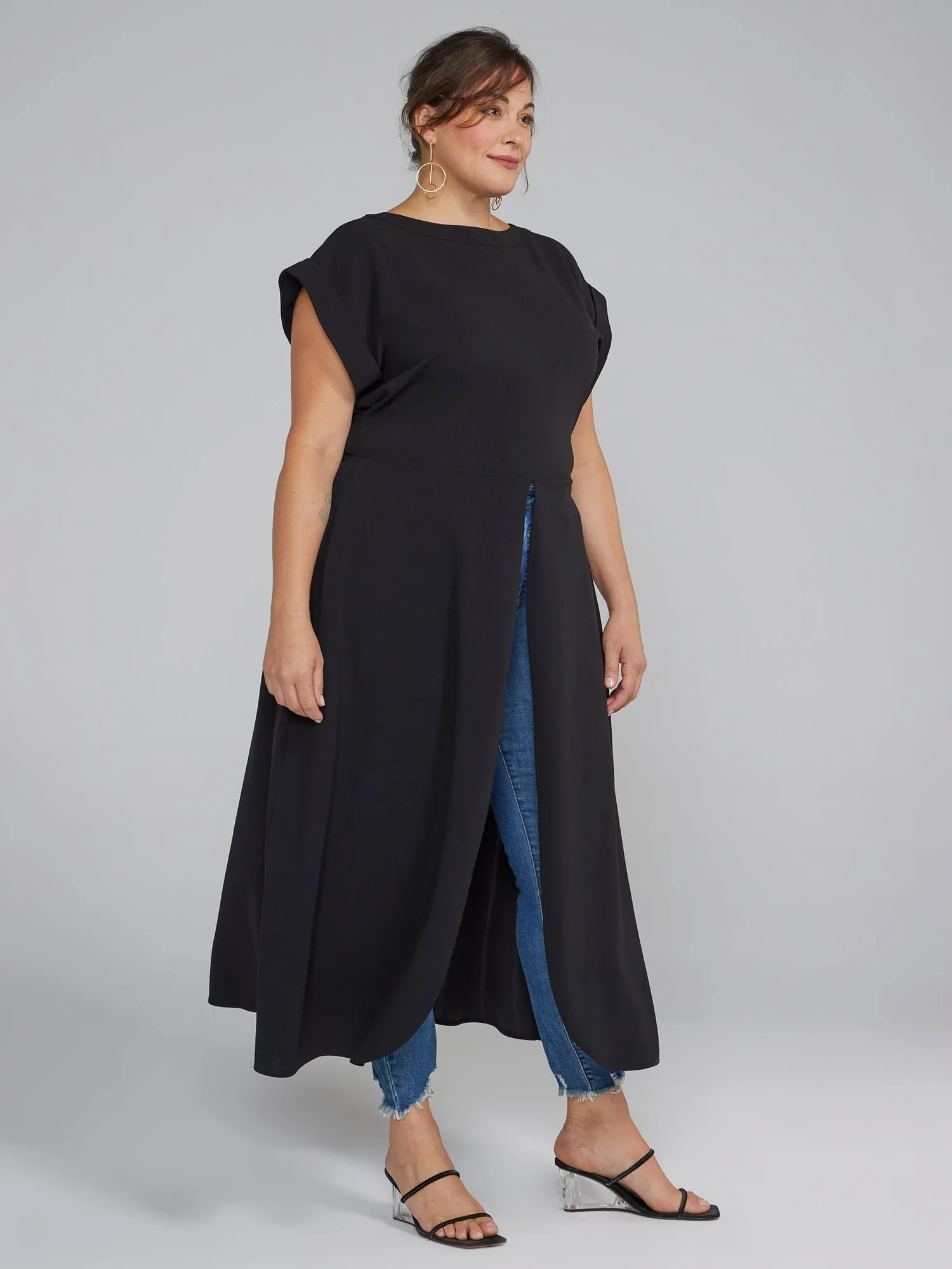 Split Front Knit Tunic Top