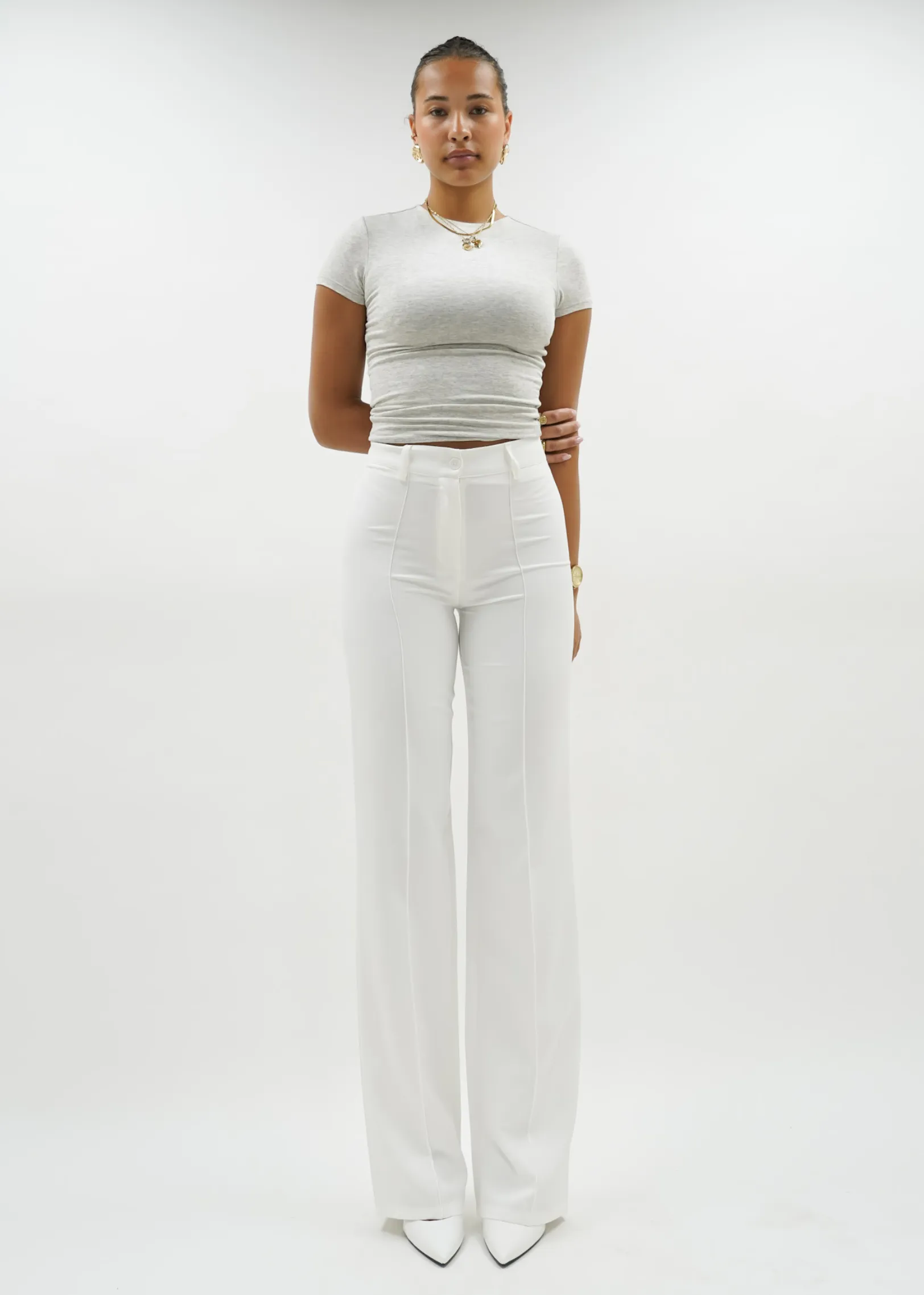Straight leg pants met pressfold white (TALL)