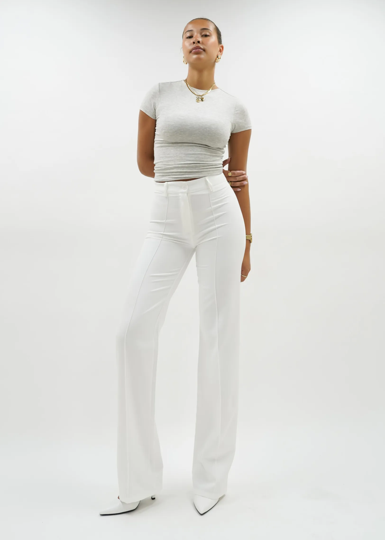 Straight leg pants met pressfold white (TALL)