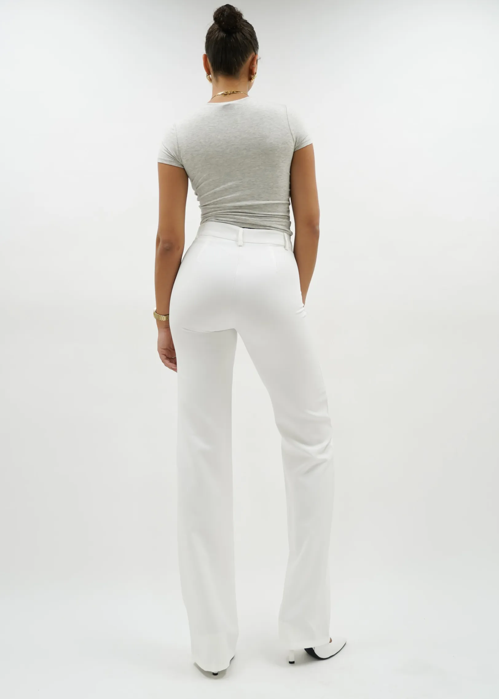 Straight leg pants met pressfold white (TALL)