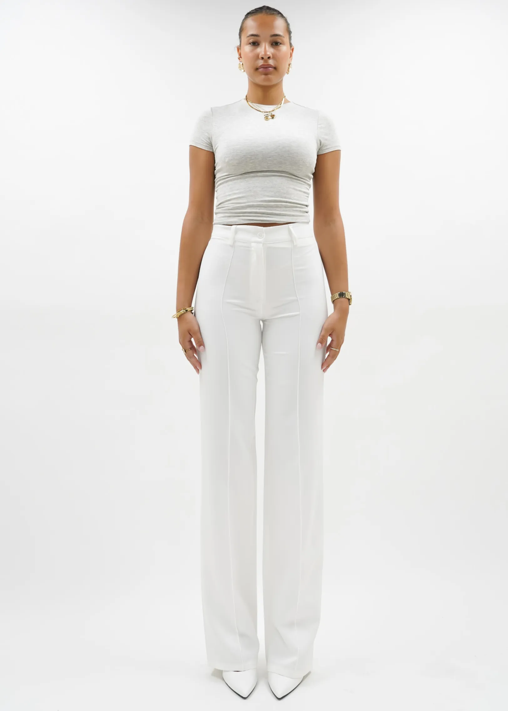 Straight leg pants met pressfold white (TALL)