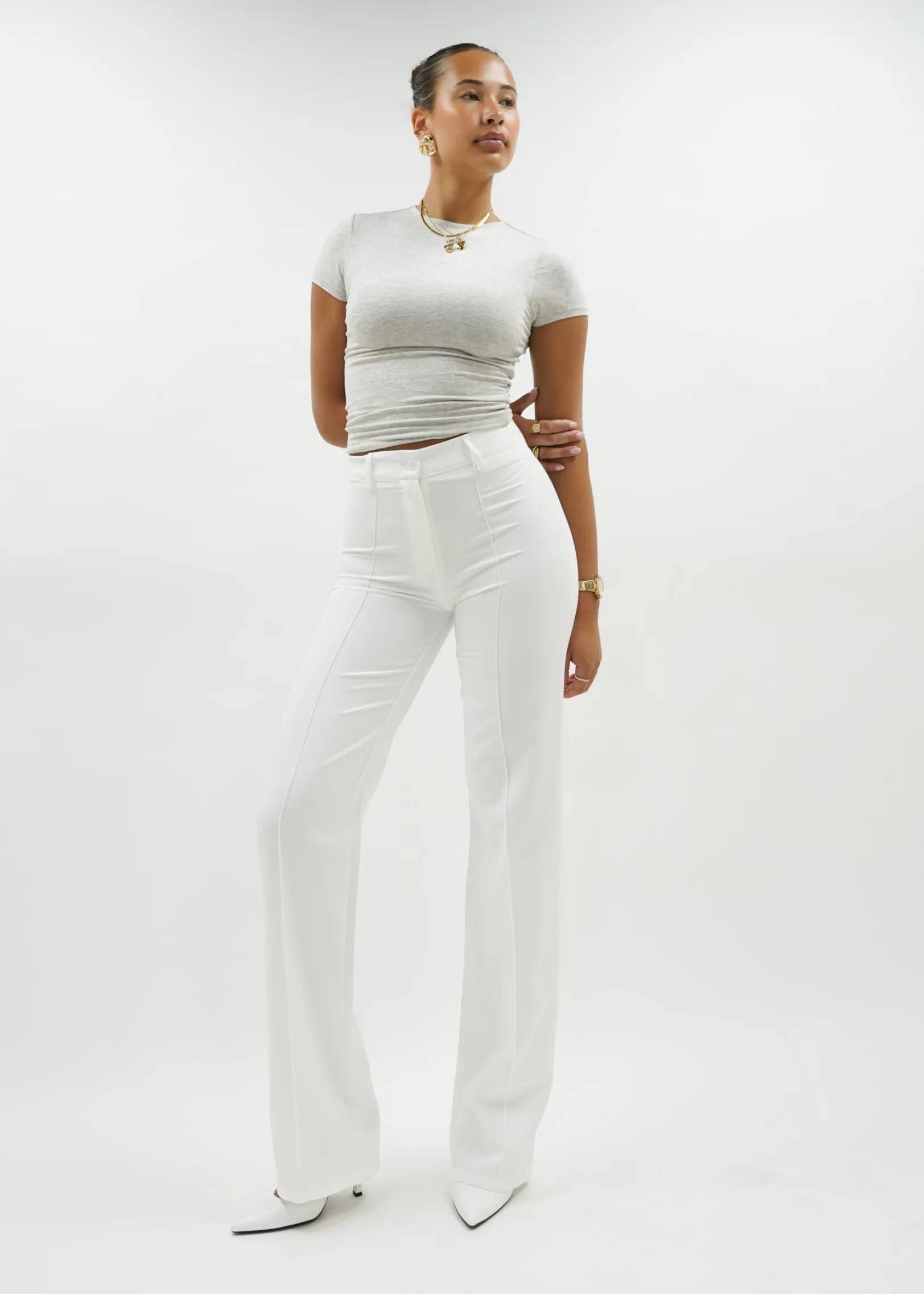 Straight leg pants met pressfold white (TALL)