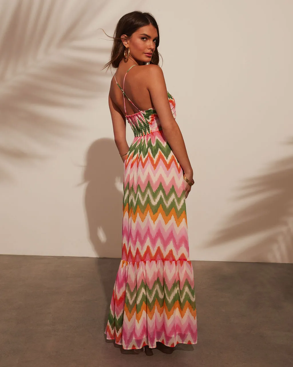 Sunset Tropics Zigzag Print Empire Maxi Dress