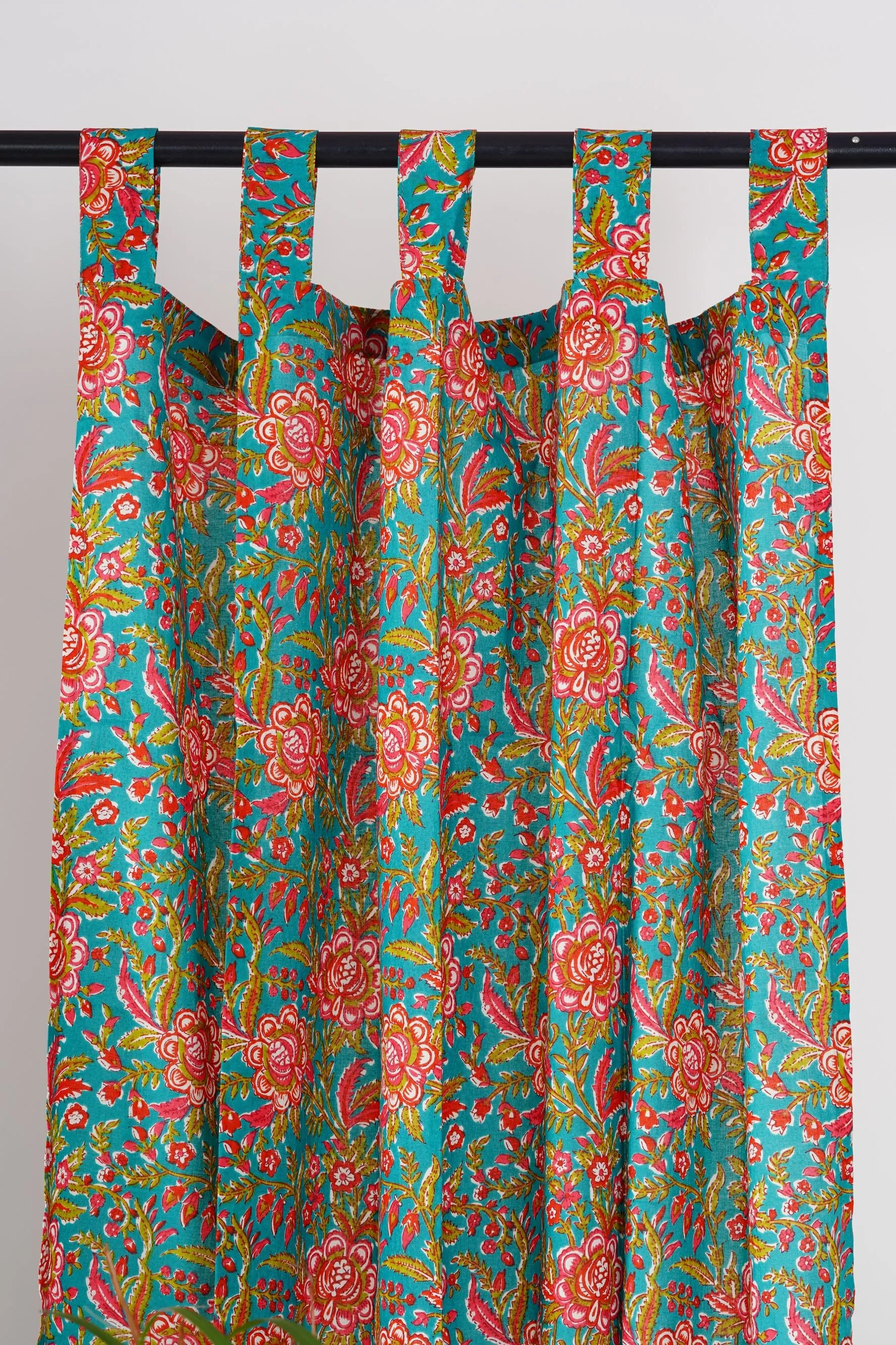 Teal and Pink Floral Curtain Pair