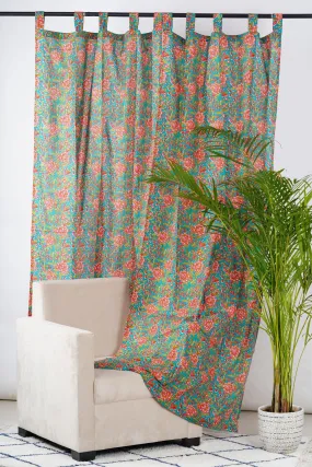 Teal and Pink Floral Curtain Pair