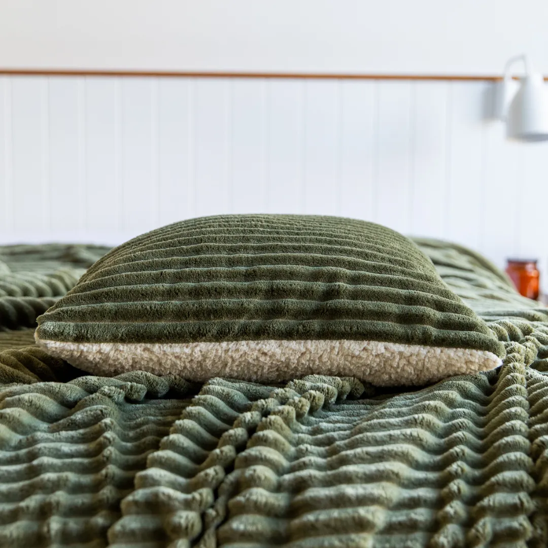 Teddy Fleece Cushion - Forest Green