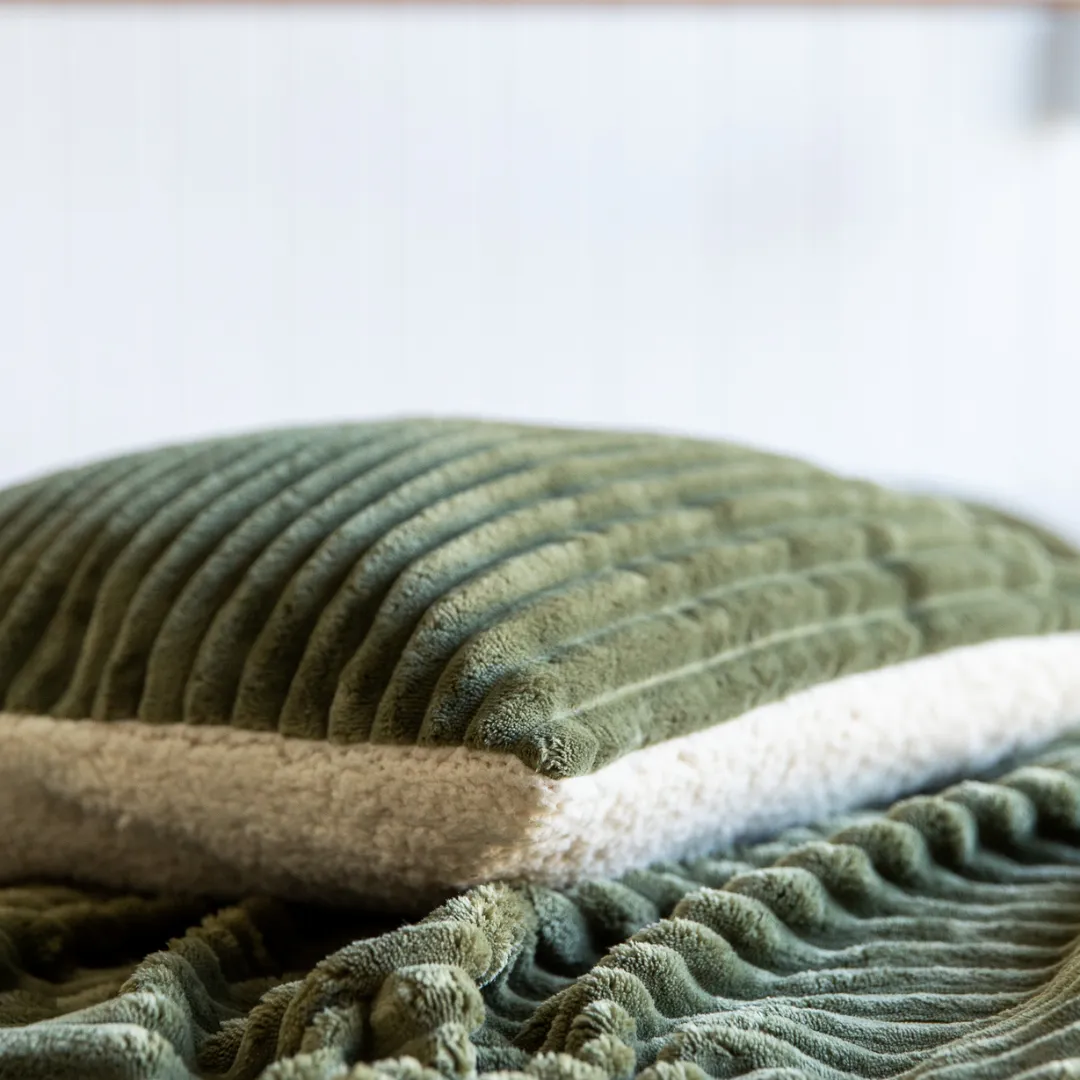Teddy Fleece Cushion - Forest Green