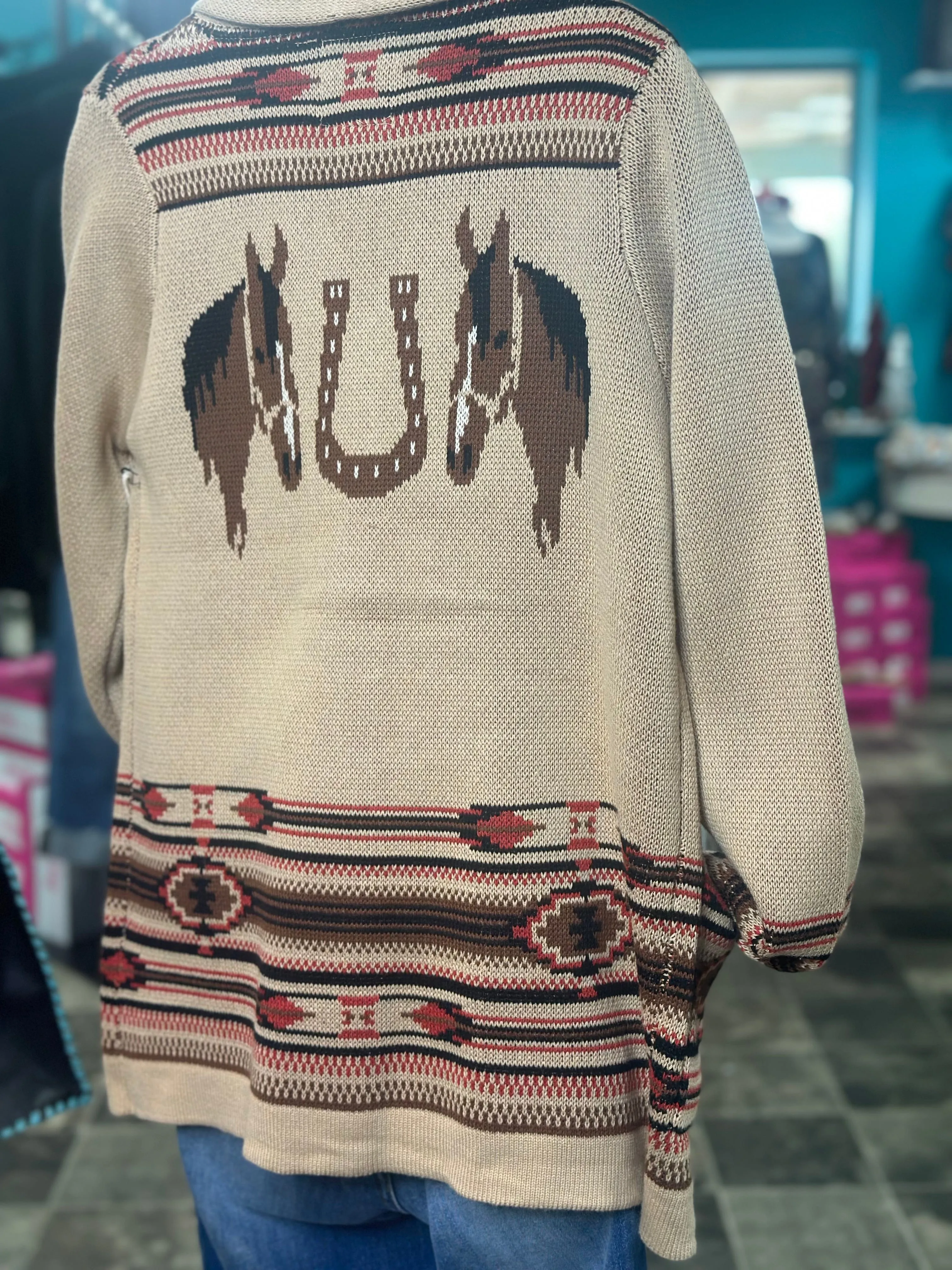 The Tan Bozeman Vintage Horse Cardigan