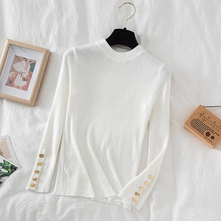 Thick buttoned Long Sleeve o-neck sweater