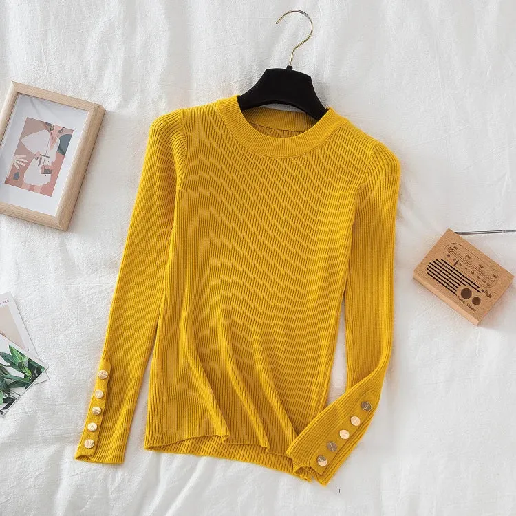 Thick buttoned Long Sleeve o-neck sweater