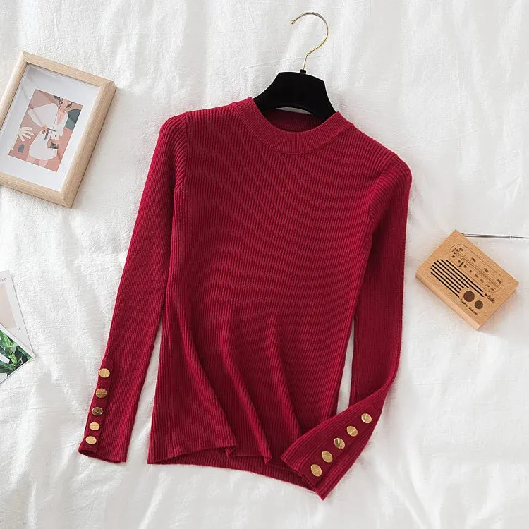 Thick buttoned Long Sleeve o-neck sweater