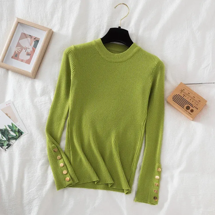 Thick buttoned Long Sleeve o-neck sweater