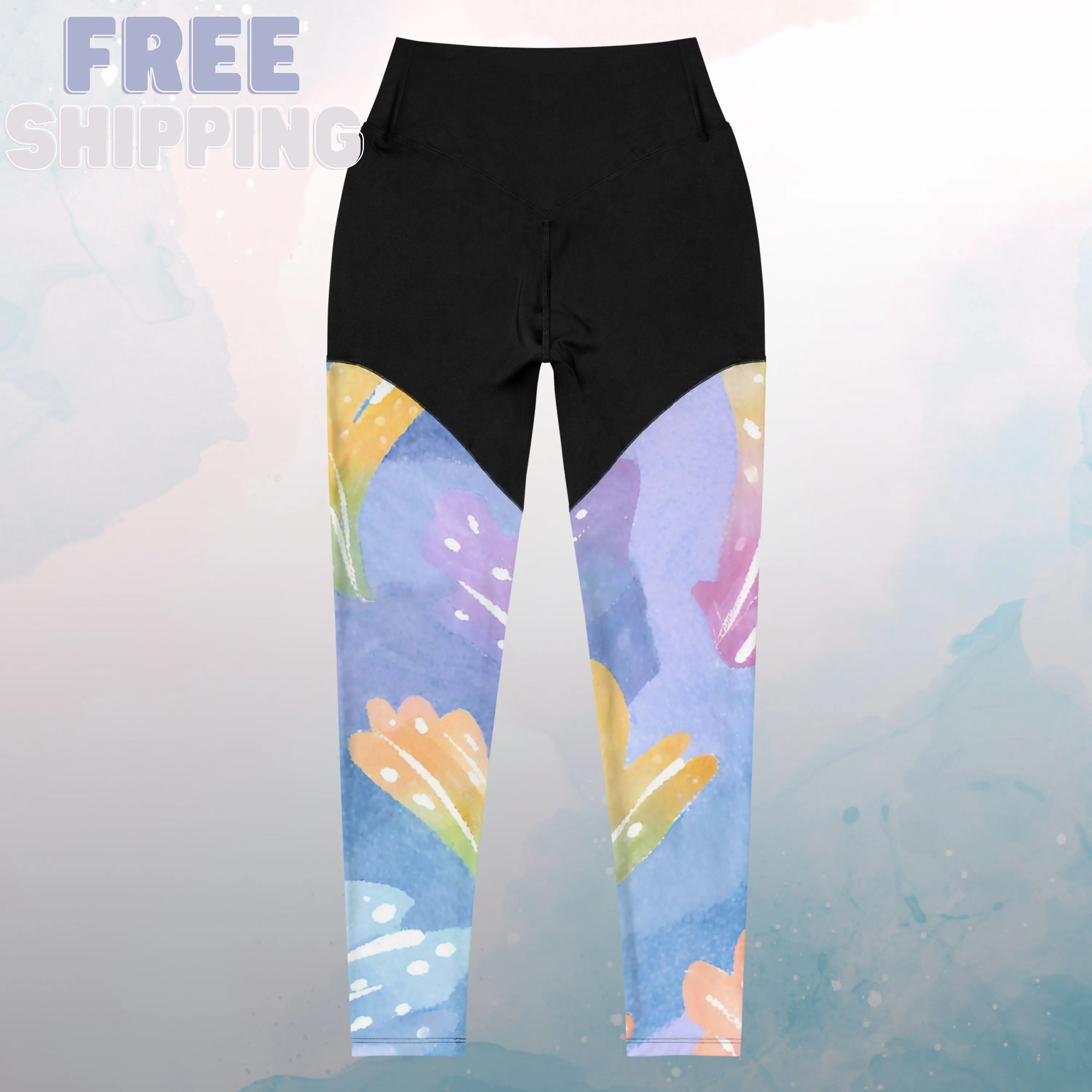 Tight Hold Womens Workout Sports Leggings with Watercolor Rainbow Leaves