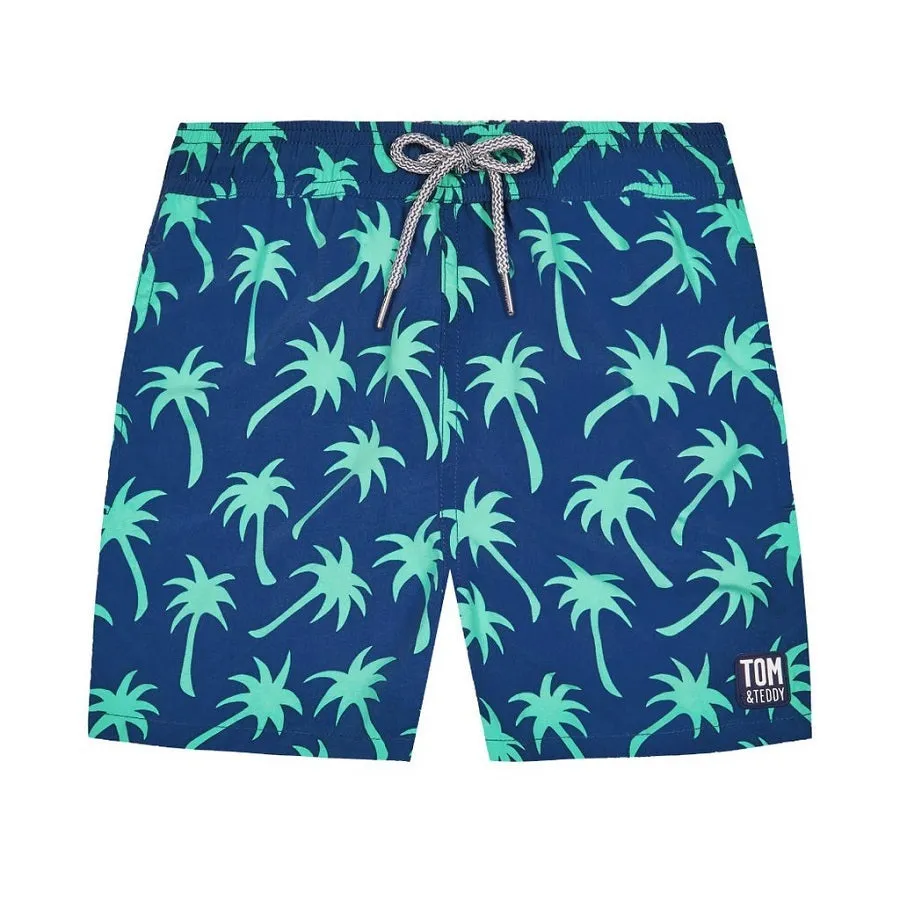 Tom & Teddy Boys Palms Swim Shorts PALNS-J - Navy/ Spring Green