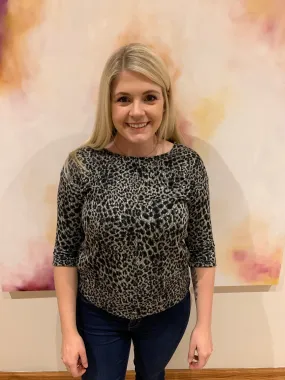 Tu Black Leopard Print Knit 3/4 Sleeve Top - Medium