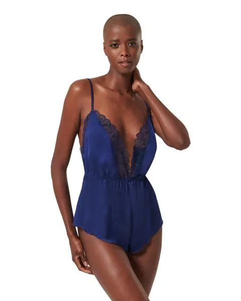 Vermont Luxury Satin Teddy - Navy Blue -
